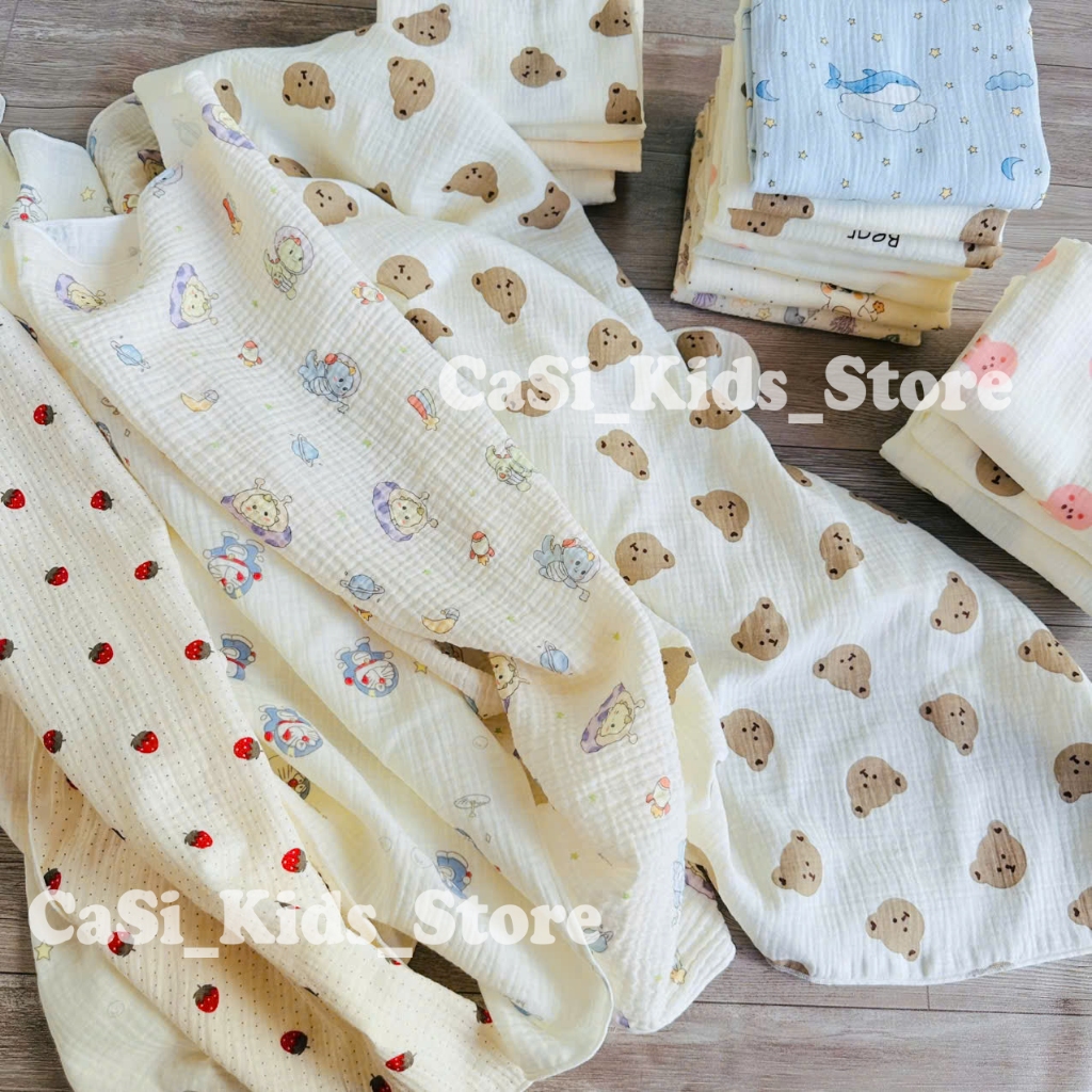 Khăn Tắm Quấn Đa Năng Cho Bé Vải Xô Muslin 2 Lớp Cao Cấp 70x90cm CaSi