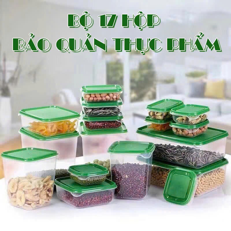 Kaleis Set 17 hộp nhựa bảo quản thực phẩm cao cấp – Hộp đựng đồ ăn tươi, dùng cho tủ lạnh, an toàn & tiện lợi