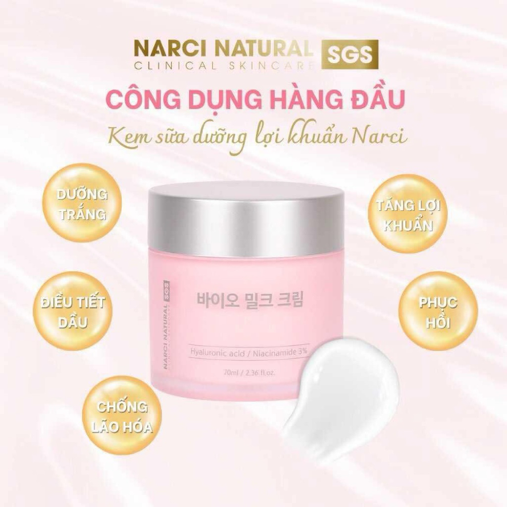 Kem dưỡng Narci Natural bio milk cream 70ml - hạn 2027 Hàn Quốc  IS276
