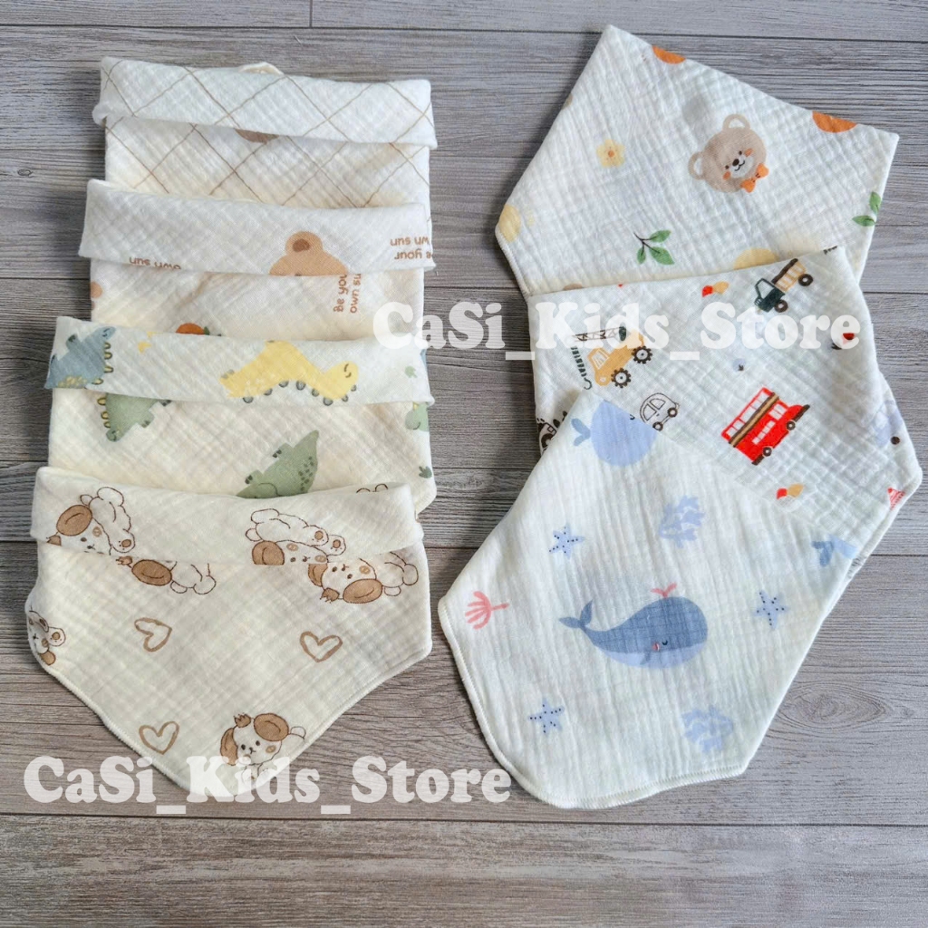 Khăn yếm xô tam giác Organic Muslin 4 lớp cao cấp cho bé sơ sinh, bé trai, bé gái may lộn CaSi