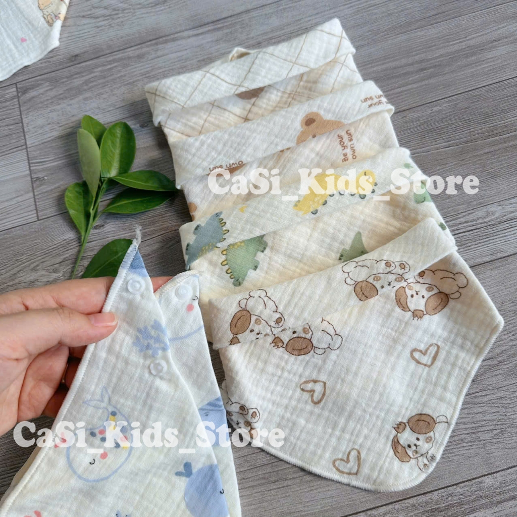 Khăn yếm xô tam giác Organic Muslin 4 lớp cao cấp cho bé sơ sinh, bé trai, bé gái may lộn CaSi