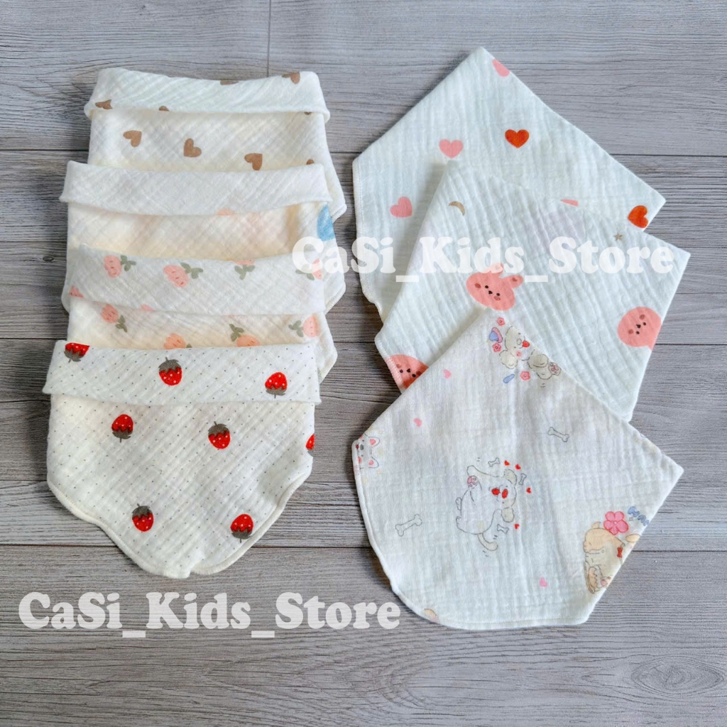 Khăn yếm xô tam giác Organic Muslin 4 lớp cao cấp cho bé sơ sinh, bé trai, bé gái may lộn CaSi