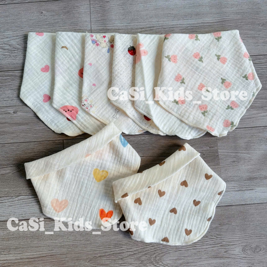 Khăn yếm xô tam giác Organic Muslin 4 lớp cao cấp cho bé sơ sinh, bé trai, bé gái may lộn CaSi
