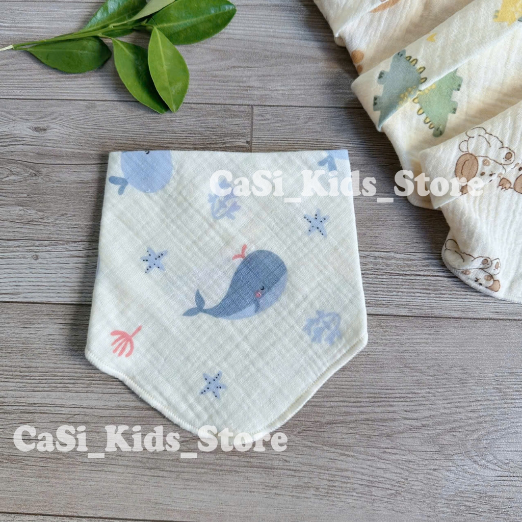 Khăn yếm xô tam giác Organic Muslin 4 lớp cao cấp cho bé sơ sinh, bé trai, bé gái may lộn CaSi