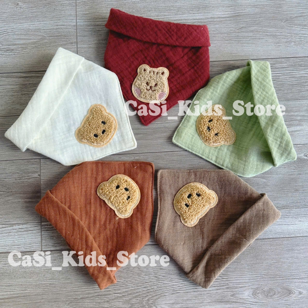 Khăn yếm xô tam giác Organic Muslin 4 lớp cao cấp cho bé sơ sinh, bé trai, bé gái may lộn CaSi