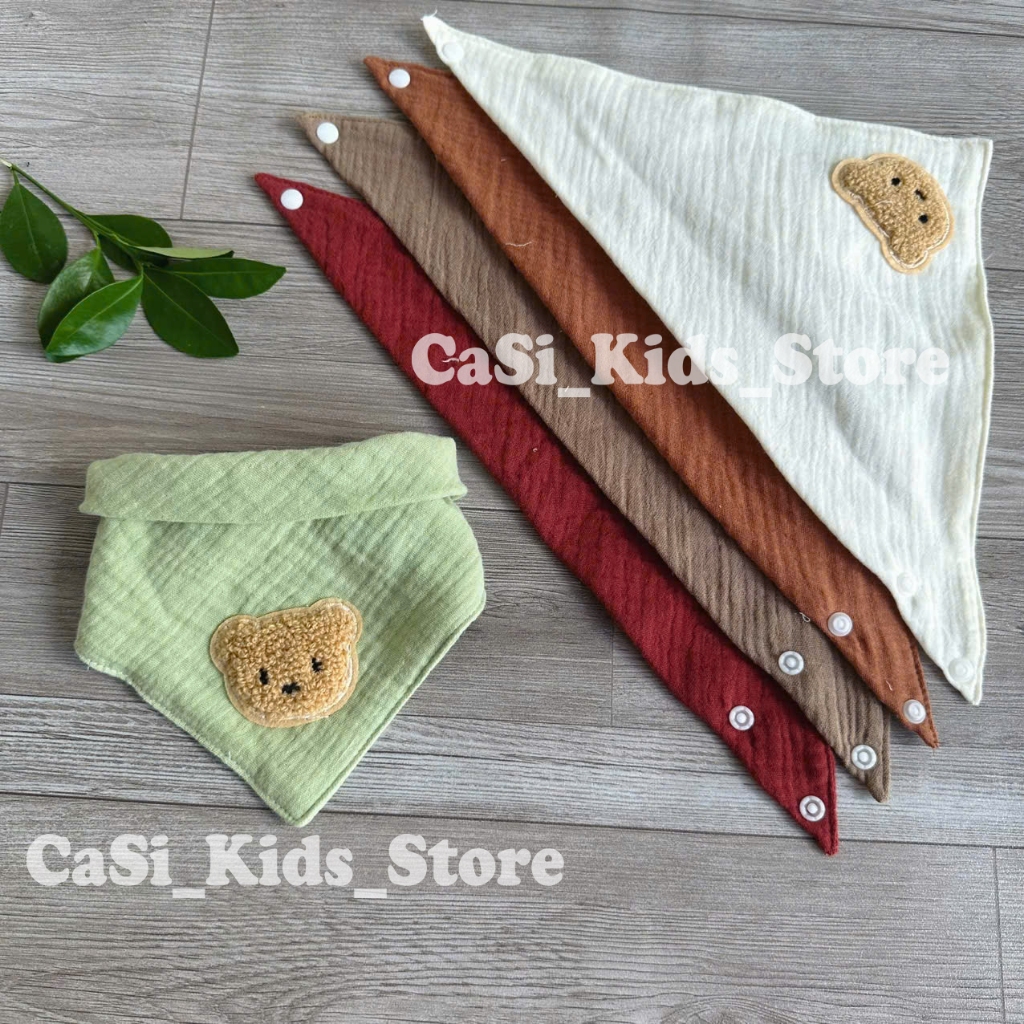 Khăn yếm xô tam giác Organic Muslin 4 lớp cao cấp cho bé sơ sinh, bé trai, bé gái may lộn CaSi