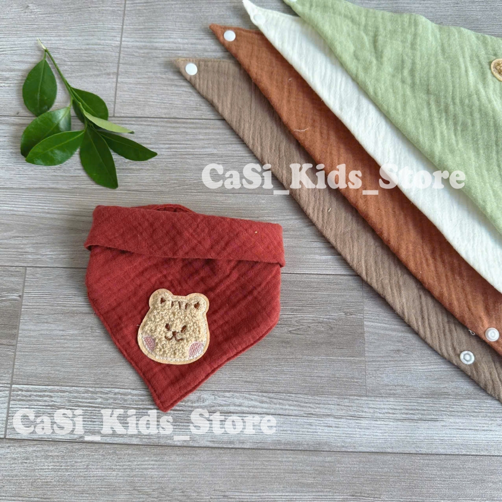 Khăn yếm xô tam giác Organic Muslin 4 lớp cao cấp cho bé sơ sinh, bé trai, bé gái may lộn CaSi