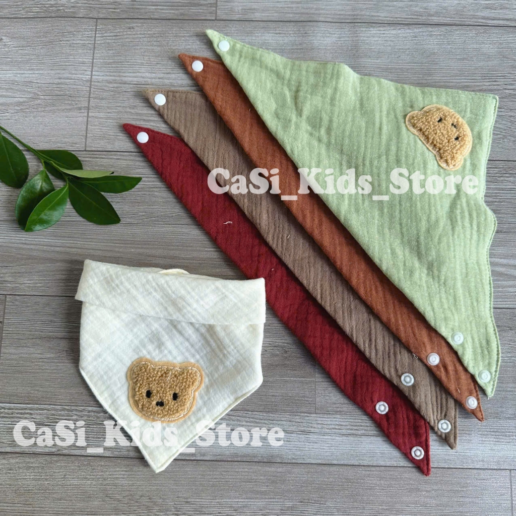 Khăn yếm xô tam giác Organic Muslin 4 lớp cao cấp cho bé sơ sinh, bé trai, bé gái may lộn CaSi