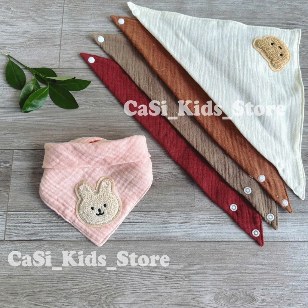 Khăn yếm xô tam giác Organic Muslin 4 lớp cao cấp cho bé sơ sinh, bé trai, bé gái may lộn CaSi