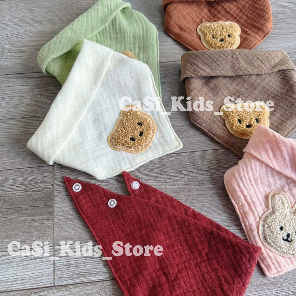 Khăn yếm xô tam giác Organic Muslin 4 lớp cao cấp cho bé sơ sinh, bé trai, bé gái may lộn CaSi