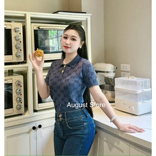 Áo Len Ngắn Tay Polo Cổ Bẻ Họa Tiết Chìm Basic QCCC Cao Cấp