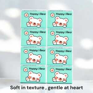 Khăn Giấy Rút Lụa Trắng Thùng 24 Gói HAPPY BEAR XANH Mềm Mịn 3 lớp