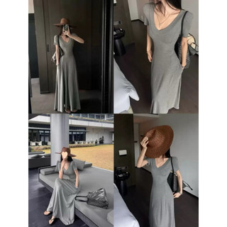 Đầm Cổ Tim Dáng Dài Xoè chất vải thun đũa lạnh mặc lên xinh xắn, che dáng cực đỉnh