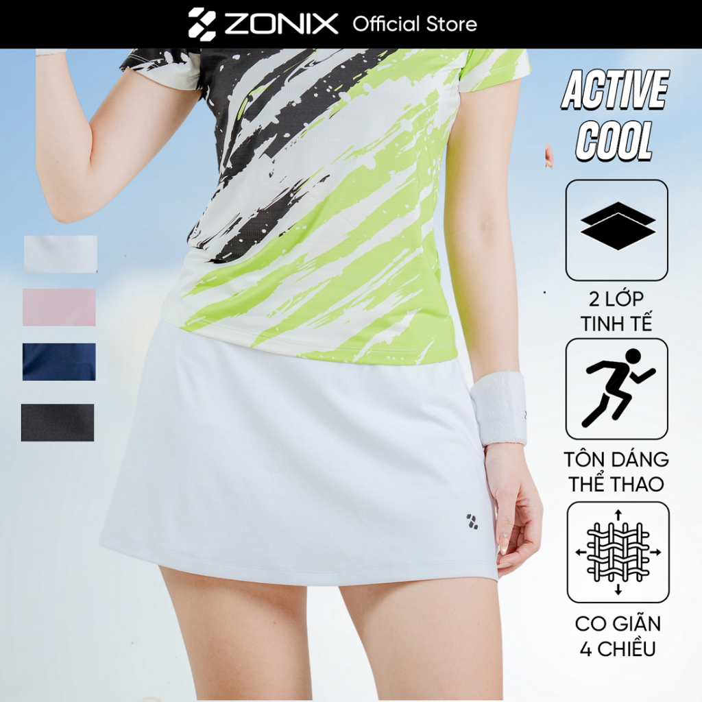 Chân váy chữ A, chân váy tennis thể thao Pickleball, cầu lông , chạy bộ ACTIVE COOL mềm nhẹ thoáng khí ZONIX-ZV09011