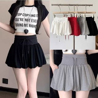 Chân váy bí ngô cạp cao chất nỉ xòe dễ thương màu đen xám trắng đỏ VANISA CV066