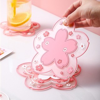 Tấm Lót Ly, Lót Nồi Trong Suốt Hình Hoa Anh Đào - Miếng Lót Ly, Nồi PVC Cách Nhiệt Hoa Anh Đào Phong Cách Nhật Bản