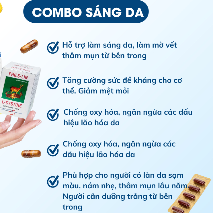 [COMBO GIẢM RỤNG TÓC] L - Cystine và Fevitt Nano 30 viên giảm nám, tàn nhang mờ thâm sáng da tốt