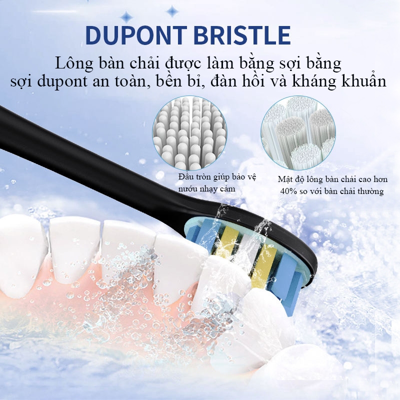 Bàn chải đánh răng điện NEVAKI X600 công nghệ sóng siêu âm với 6 đầu bàn chải thay thế sạc không dây