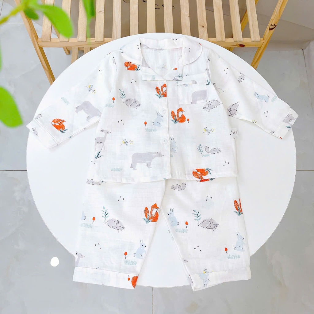 Pijama cho bé dài tay vải xô cotton Lá Homewear A396, bộ dài tay bé trai gái mặc ngủ mát