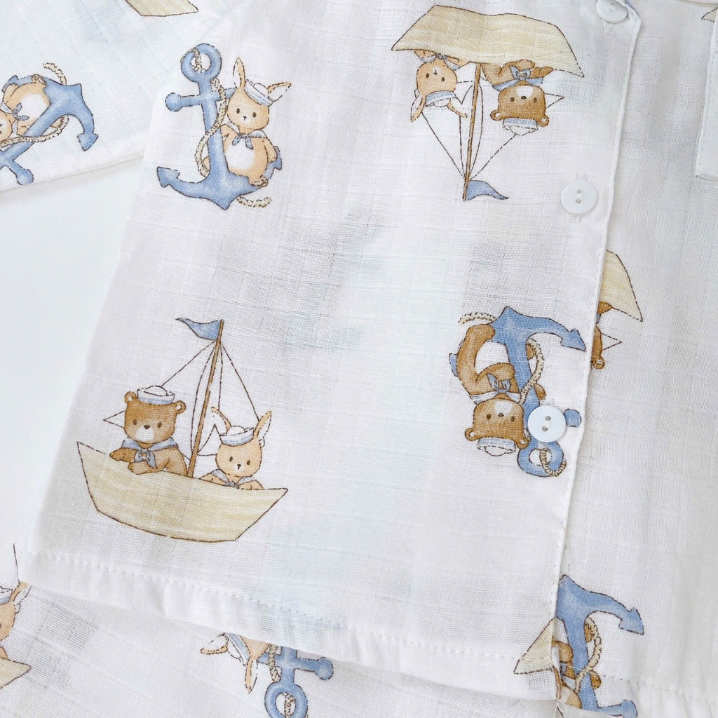 Pijama cho bé dài tay vải xô cotton Lá Homewear A396, bộ dài tay bé trai gái mặc ngủ mát