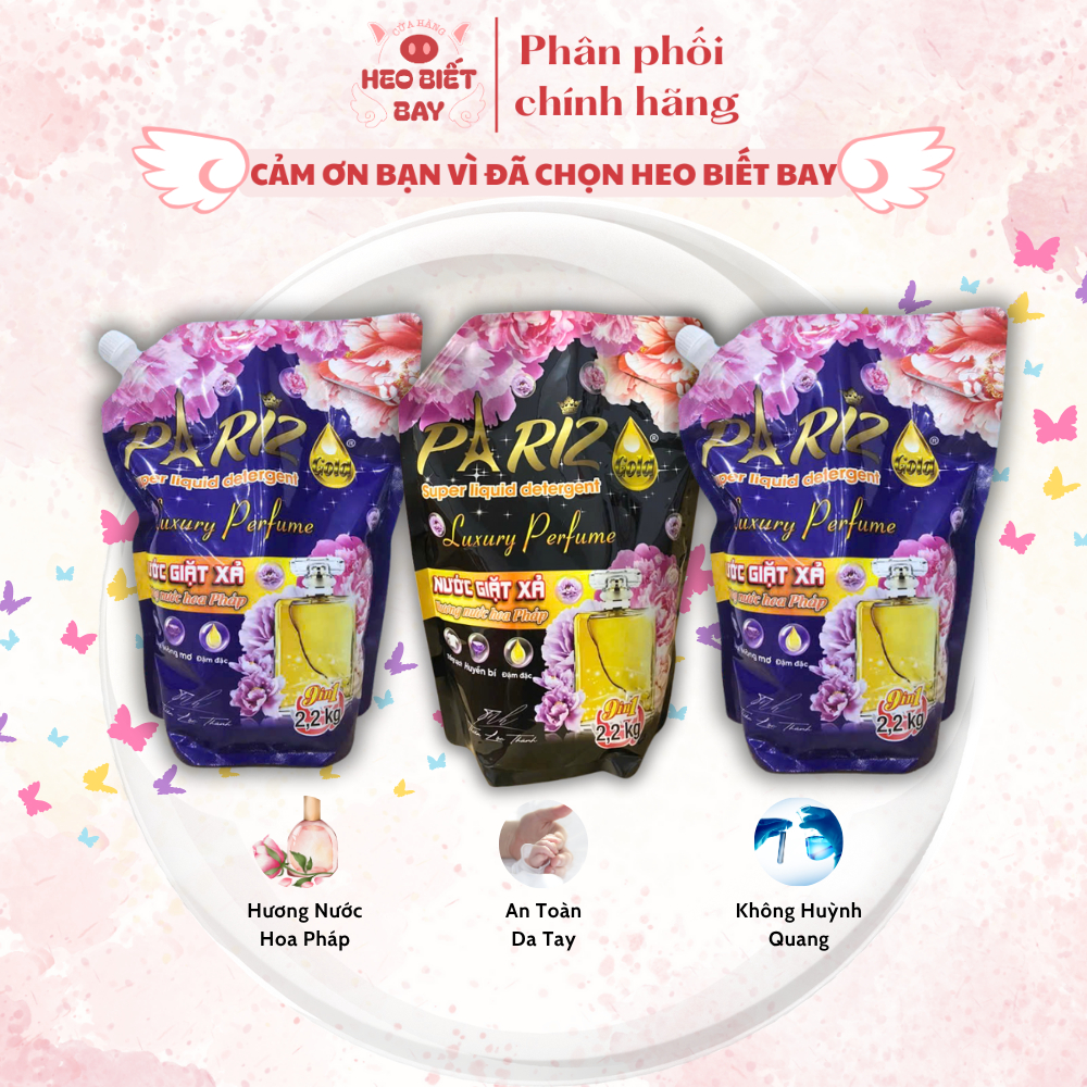 Bộ 3 Túi Nước Giặt Xả Sạch Thơm Từng Sớ Vải Paris 2,2L Và 3,6L - Lưu Hương Lâu, Đậm Đặc (Pariz Gold)