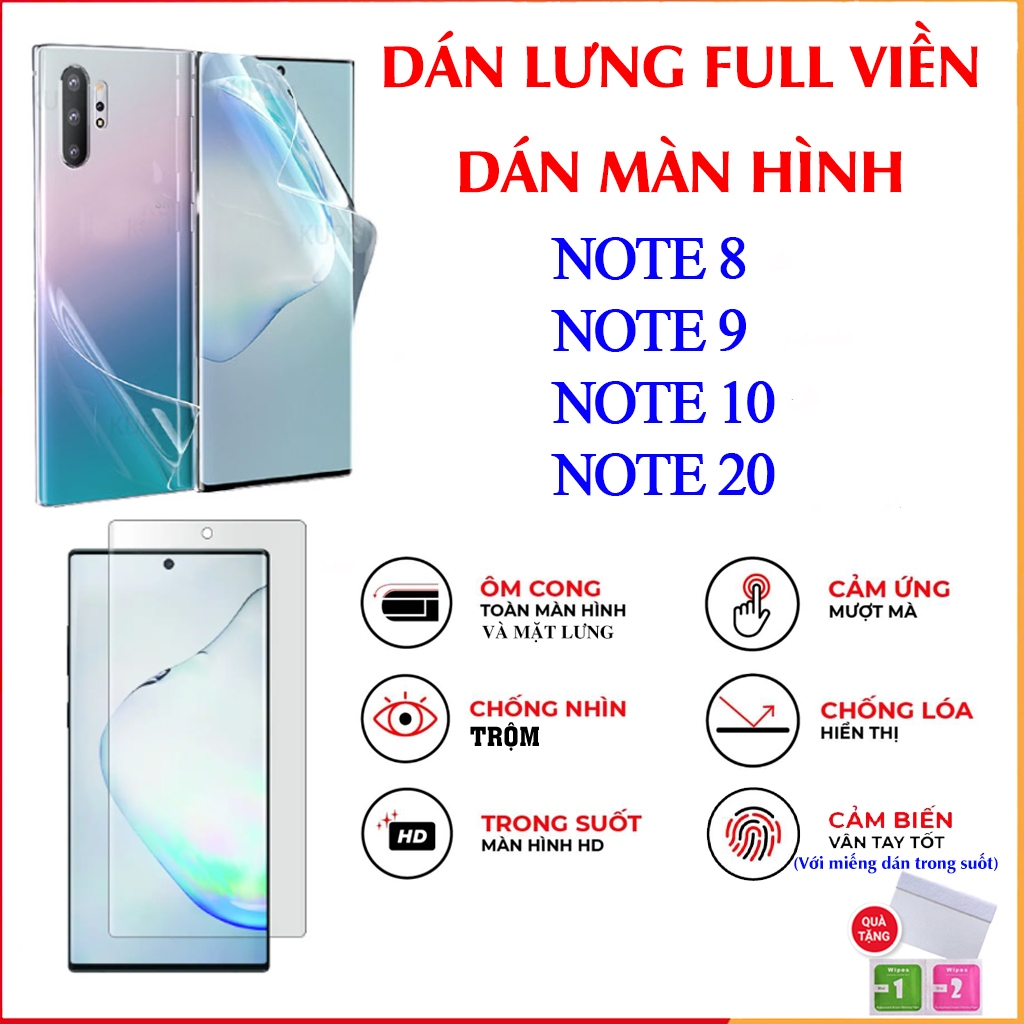 Miếng dán SS Note 8, Note 9, Note 10, Note 20 - Dán màn hình và mặt ...