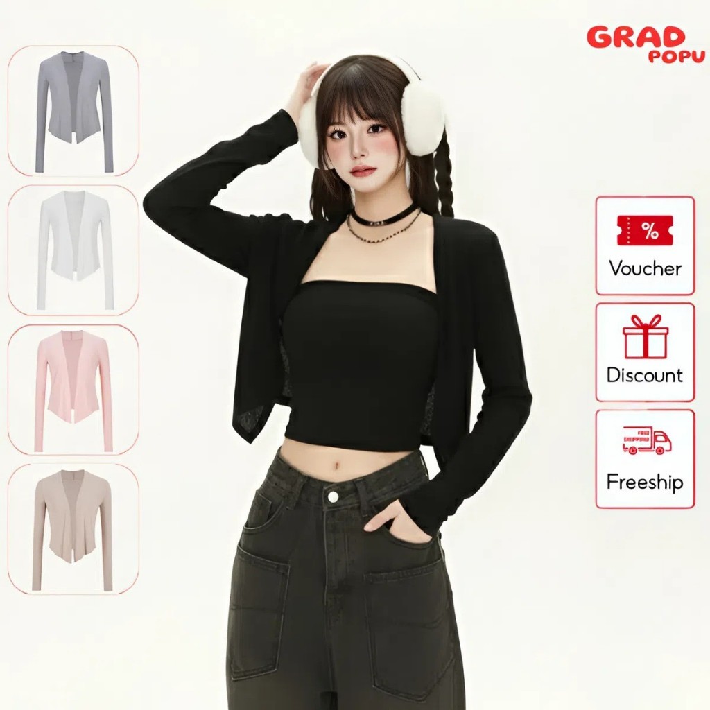 Áo cardigan nữ mỏng GRADPOPU dáng dài len dệt kim mềm mịn khoác ngoài tiện lợi dẽ phối đồ AK237