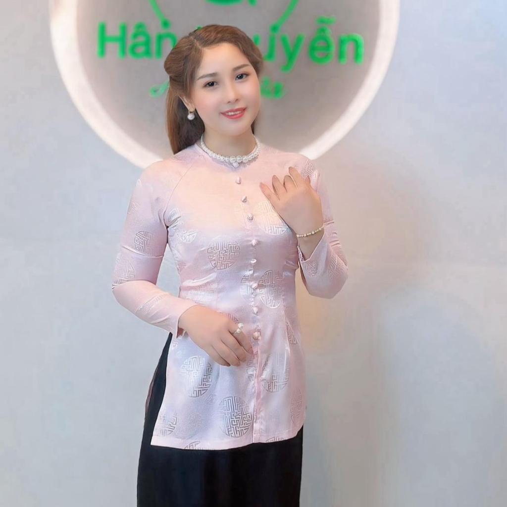B.A108 - Áo Bà Ba Gấm Đồng Tiền Nút Bọc Cổ Tròn Dây Kéo