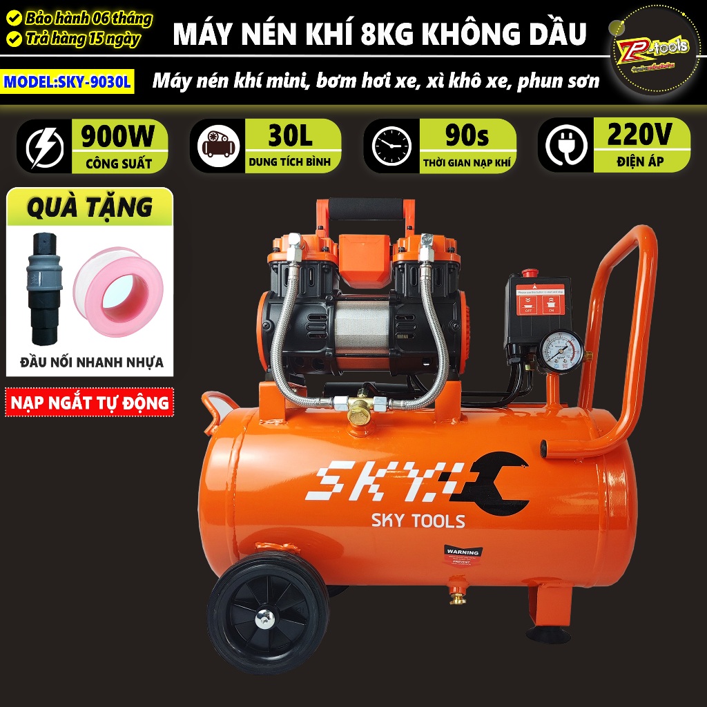 Máy nén khí mini. Công suất 900w, 30 Lít chính hãng SKY, Máy nén bơm hơi khí nén không ồn