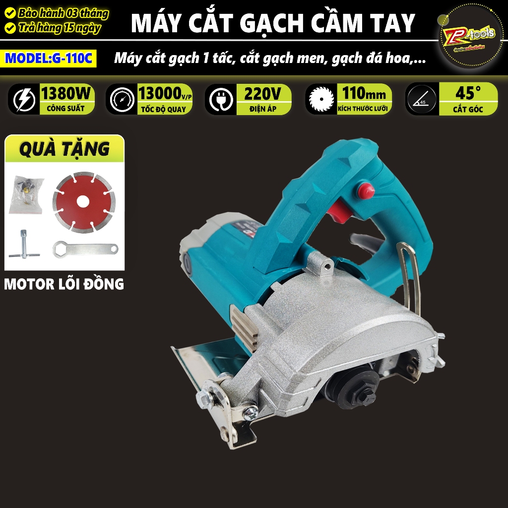 CHÍNH HÃNG 110C GGG Máy cắt gạch, cắt gỗ cầm tay, máy cắt gạch chỉnh góc Máy cắt góc 45 độ , dùng lưỡi 110mm, 1380w