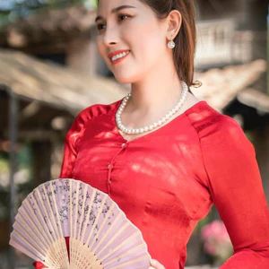 B.A42 ( Áo Lẻ ) Gấm Vân Đá Cài Nút Cổ Tim Nữ