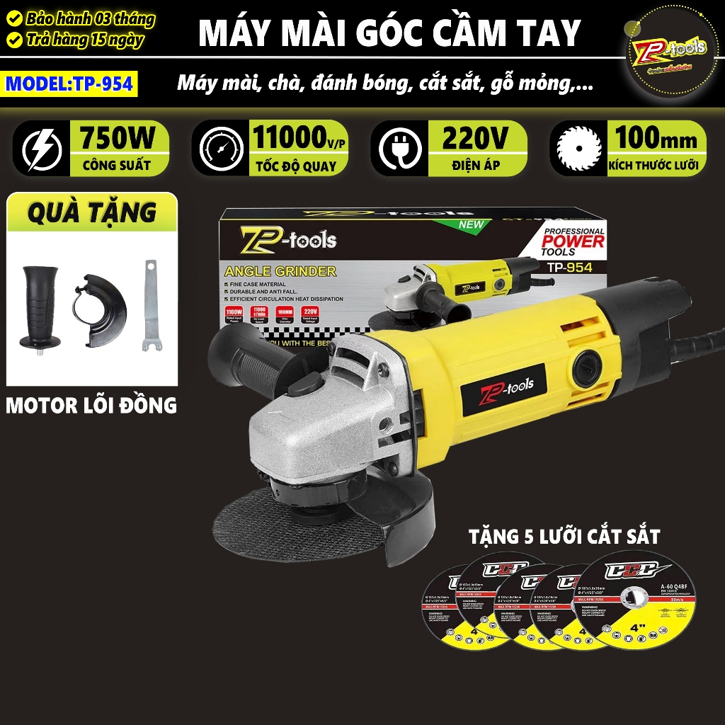 (SIÊU RẺ) Máy cắt mài cầm tay, máy đánh bóng, máy chà công tắc đuôi, lưỡi cắt 100mm, mã GT954
