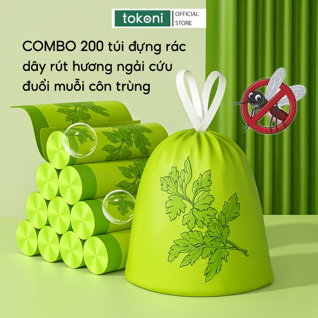 Bịch 50 Túi Đựng Rác Dây Rút Hương Ngải Cứu JYoohome Túi Rác Đuổi Muỗi ...