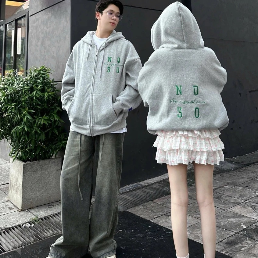 Áo Khoác Hoodie Zip COTTON Thêu Xù NQ30 SQUARE Form Boxy Form Rộng