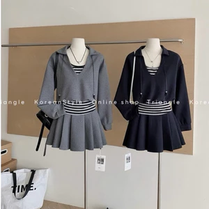 TRIANGLE - Saturday Set (Cân nhắc kỹ, return is not welcomed)- Set áo dài tay mix chân váy ngắn xếp li chất dày dặn