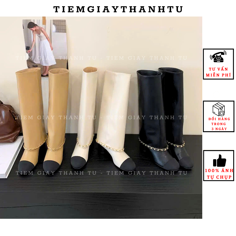 C0807-2 MIJILI Bốt đùi viền xích trụ 6cm hàng QC fullbox