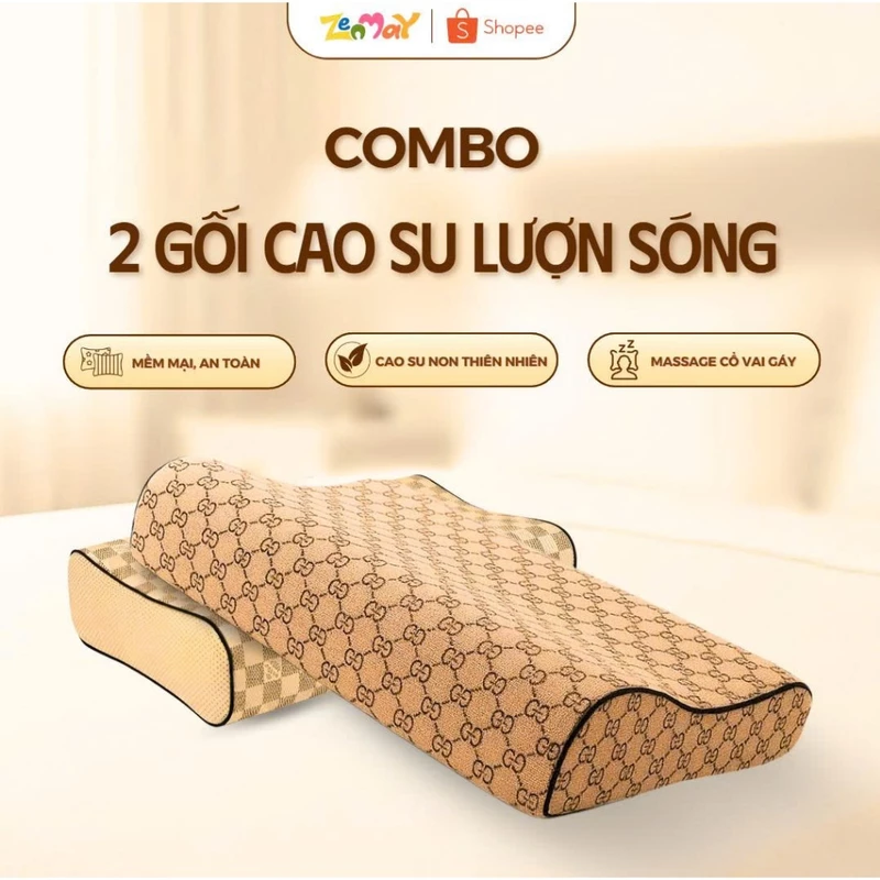 Combo 2 Gối Cao Su Non Lượn Sóng Cao Cấp Hai Màu Chống Đau Cổ Vai Gáy Mềm Mại Thoáng Khí Cho Gia Đình — ảnh 1