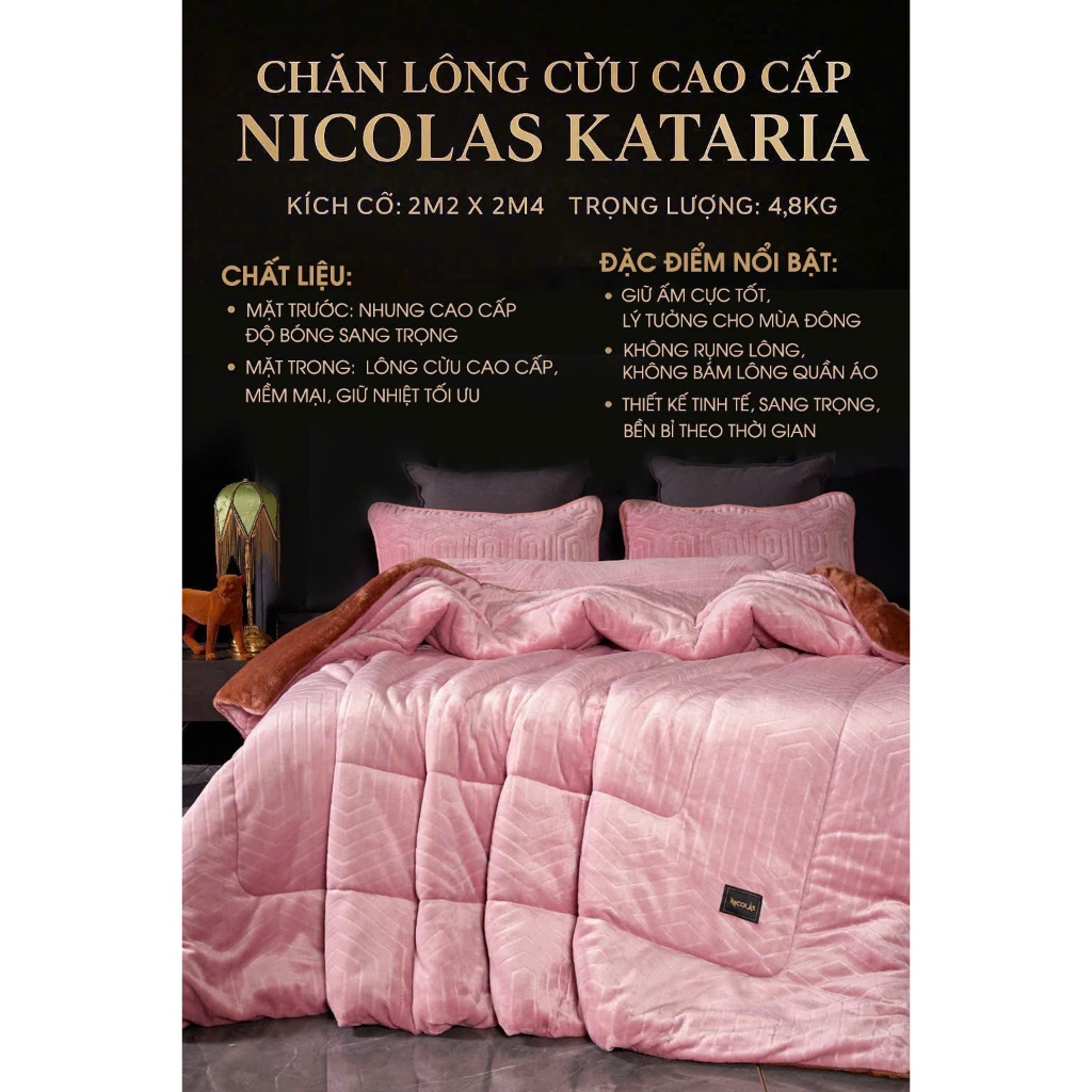 Chăn lông cừu NICOLAS KATARIA kích thước 2m2-2m4 nặng 4,8 kg hàng nhập nguyên chiếc mẫu mới nhất HL1