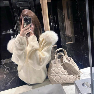 Áo Khoác Len Cardigan dài tay kèm Mũ Lông phong cách thu đông