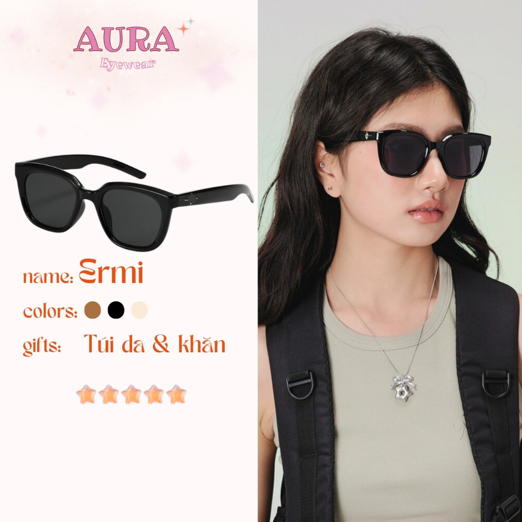 Kính râm nữ nam gọng vuông chống tia uv AURA, Kính mát đen ngầu thời ...