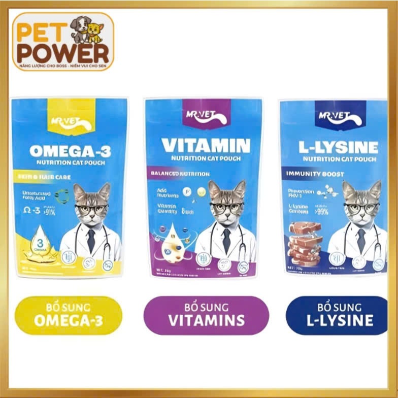 Pate Mr.Vet cho mèo bổ sung Vitamin, L-Lysine, Omega3, Sắt, DHA phù hợp mèo mọi lứa tuổi 70g
