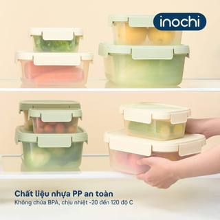 Bộ 3 hộp thực phẩm Inochi Hokkaido nhựa nguyên sinh an toàn nắp gài 4 góc kín hơi chống tràn hiệu quả
