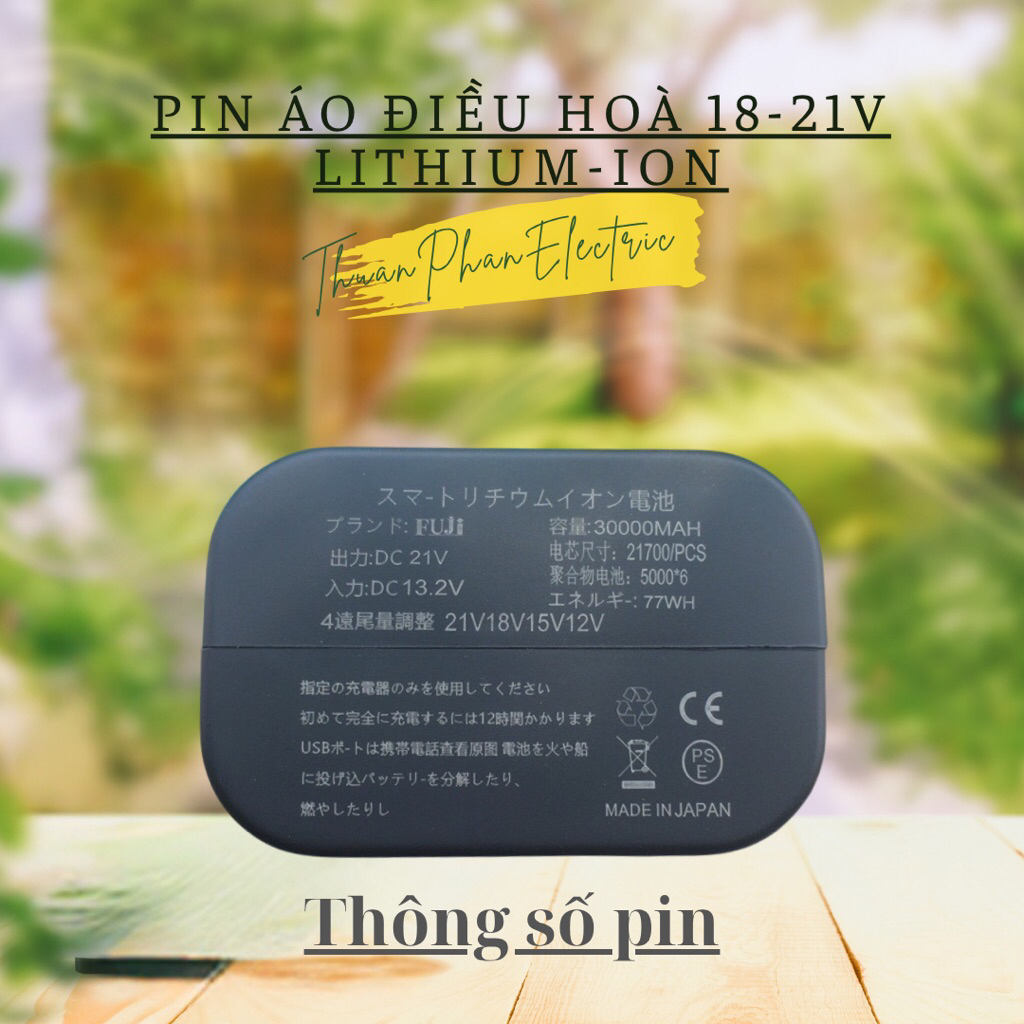 Pin áo điều hoà siêu bão 18-21v, Chạy 15-20H, Đóng 6cell 21700samsung48x chính hãng độ bền >5 năm