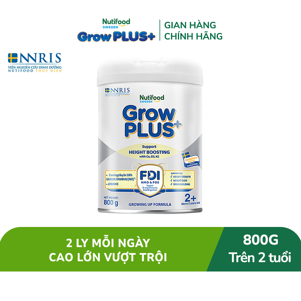 Sữa Bột Nutifood Sweden GrowPLUS+ Cao lớn vượt trội trên 2Tuoi (Bạc) 800g