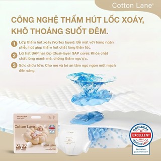 Tã/bỉm COTTON LANE LUNA NOVA siêu mỏng siêu thấm hút, mềm mại chống hăm đủ size cho bé