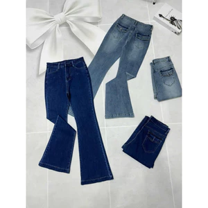 Quần Jeans Nữ, Quần Bò Nữ Ống Loe phối túi hộp lưng cao co giãn