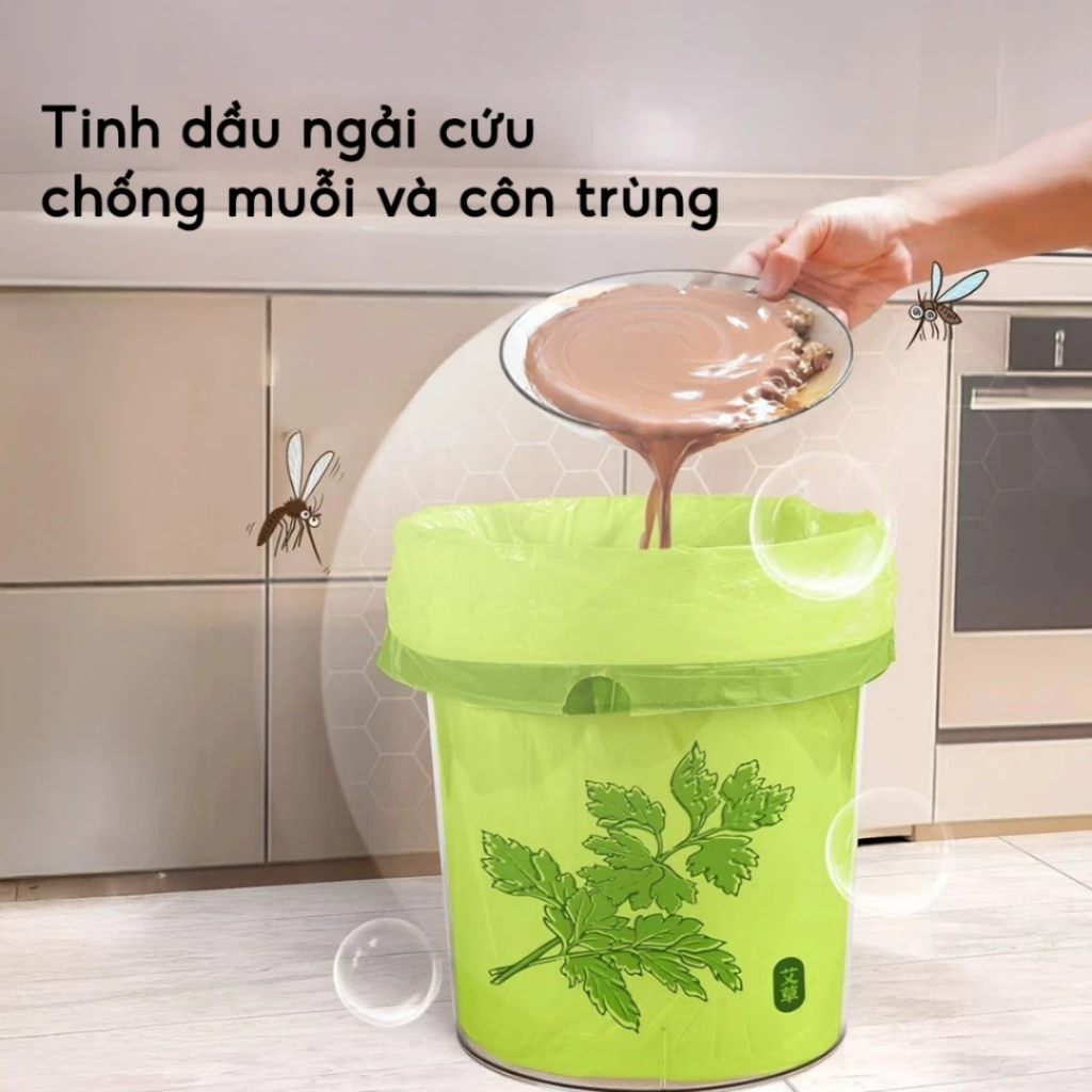 [Đơn 85k Nhận Quà] Túi đựng rác hương ngải cứu  xua đuổi ruồi muỗi côn trùng, túi rác siêu dai có dây rút