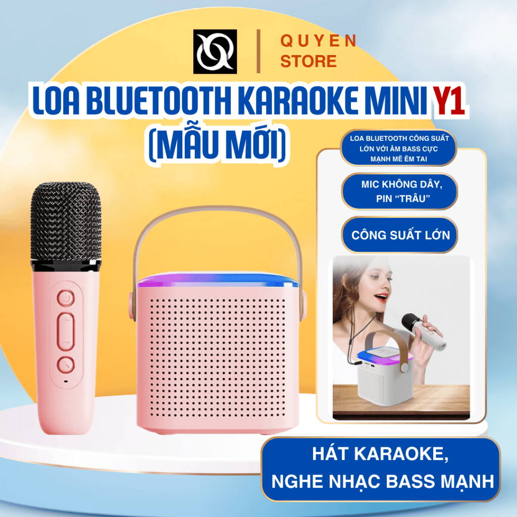🎵 Loa Bluetooth Karaoke Mini Y1 – Âm Thanh Hay | Đèn LED Đổi Màu | Kết Nối Không Dây | Pin Trâu |