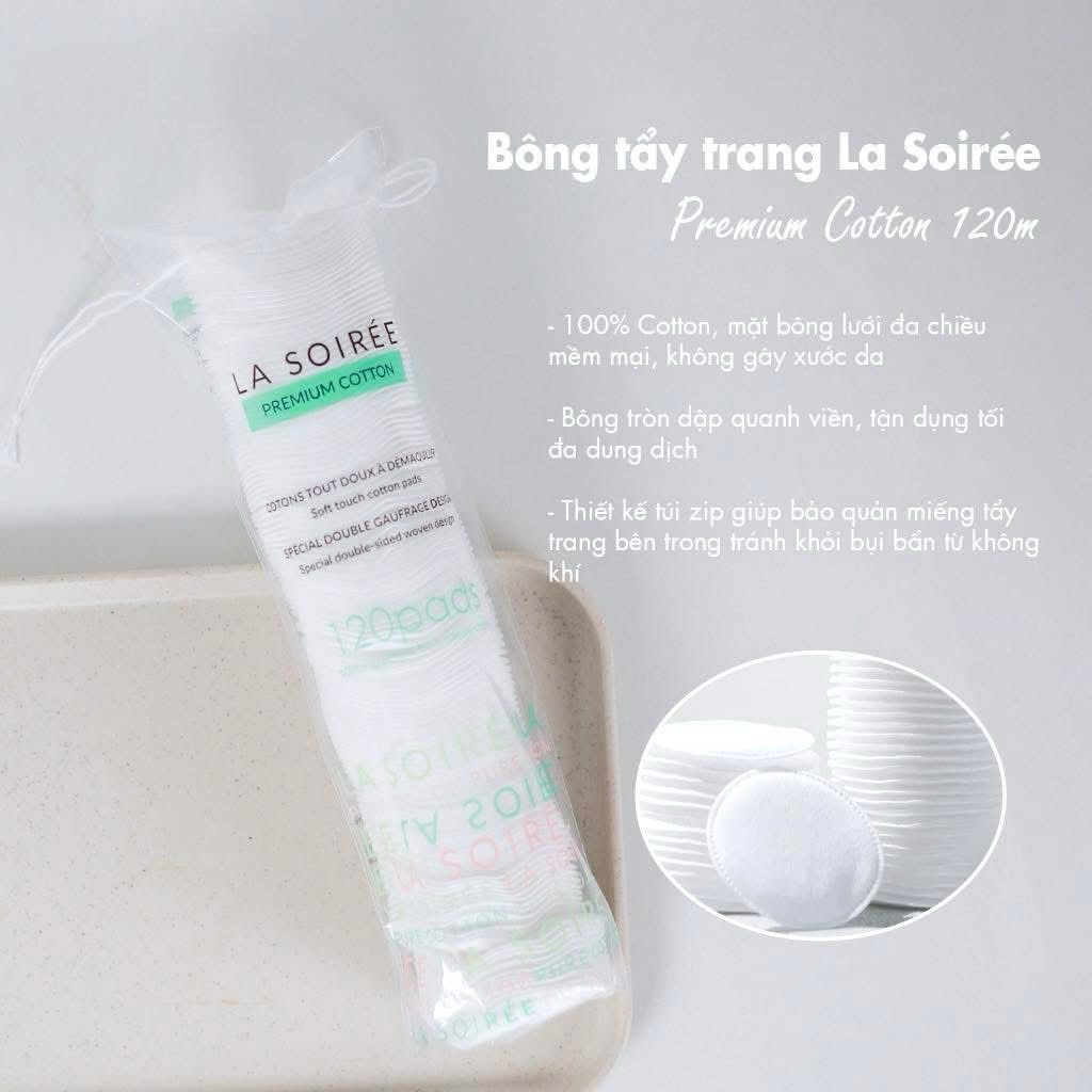 Bông tẩy Trang 100% Cotton La Soirée gói 225 miếng tròn - hạn 2028  IS406