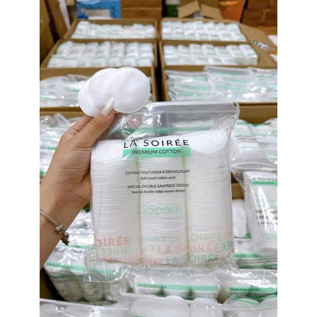 Bông tẩy Trang 100% Cotton La Soirée gói 225 miếng tròn - hạn 2028  IS406